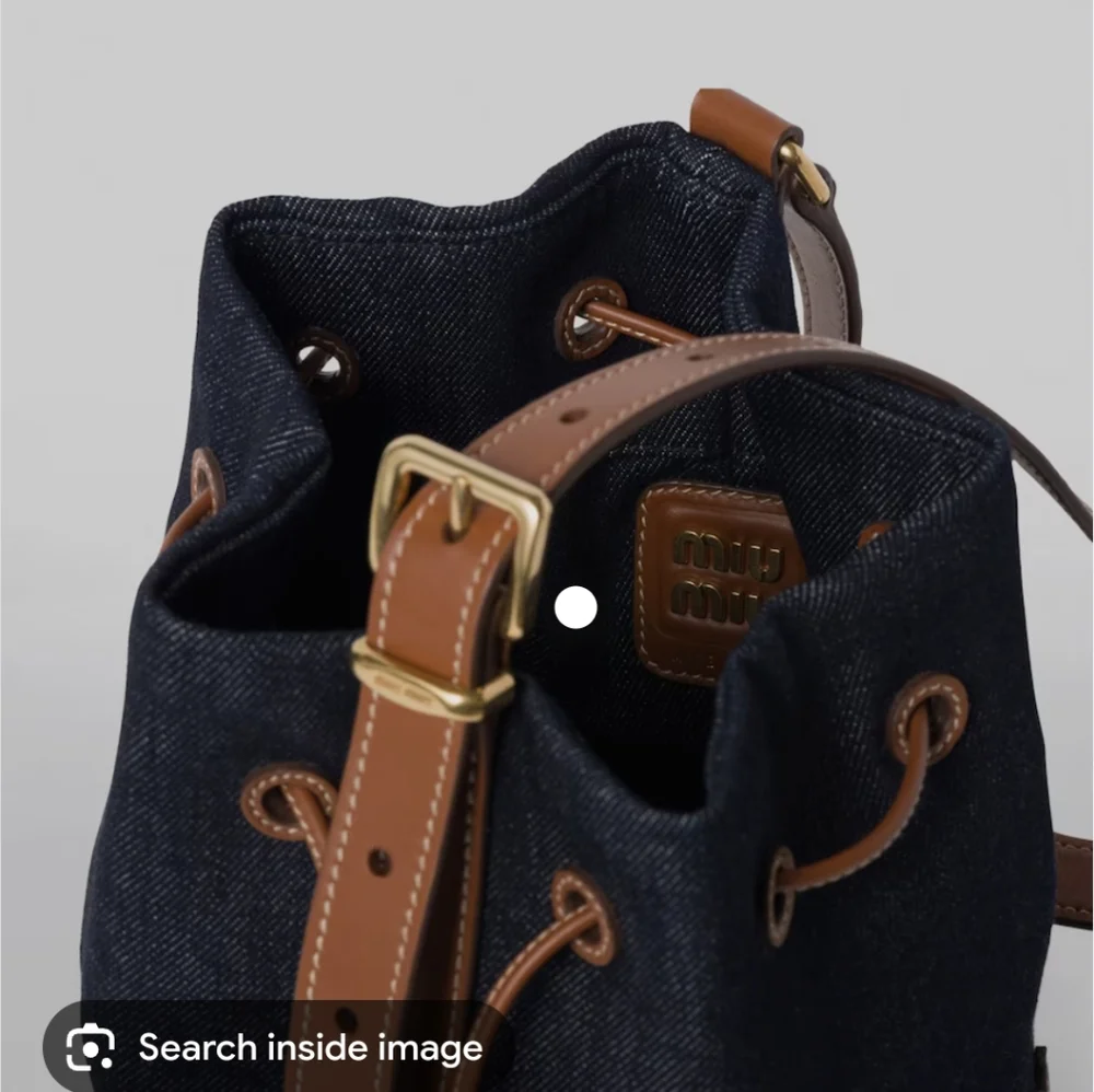 Designer  Same  Denim Bucket Bag with Brown Strap Dust Cover Unbraided